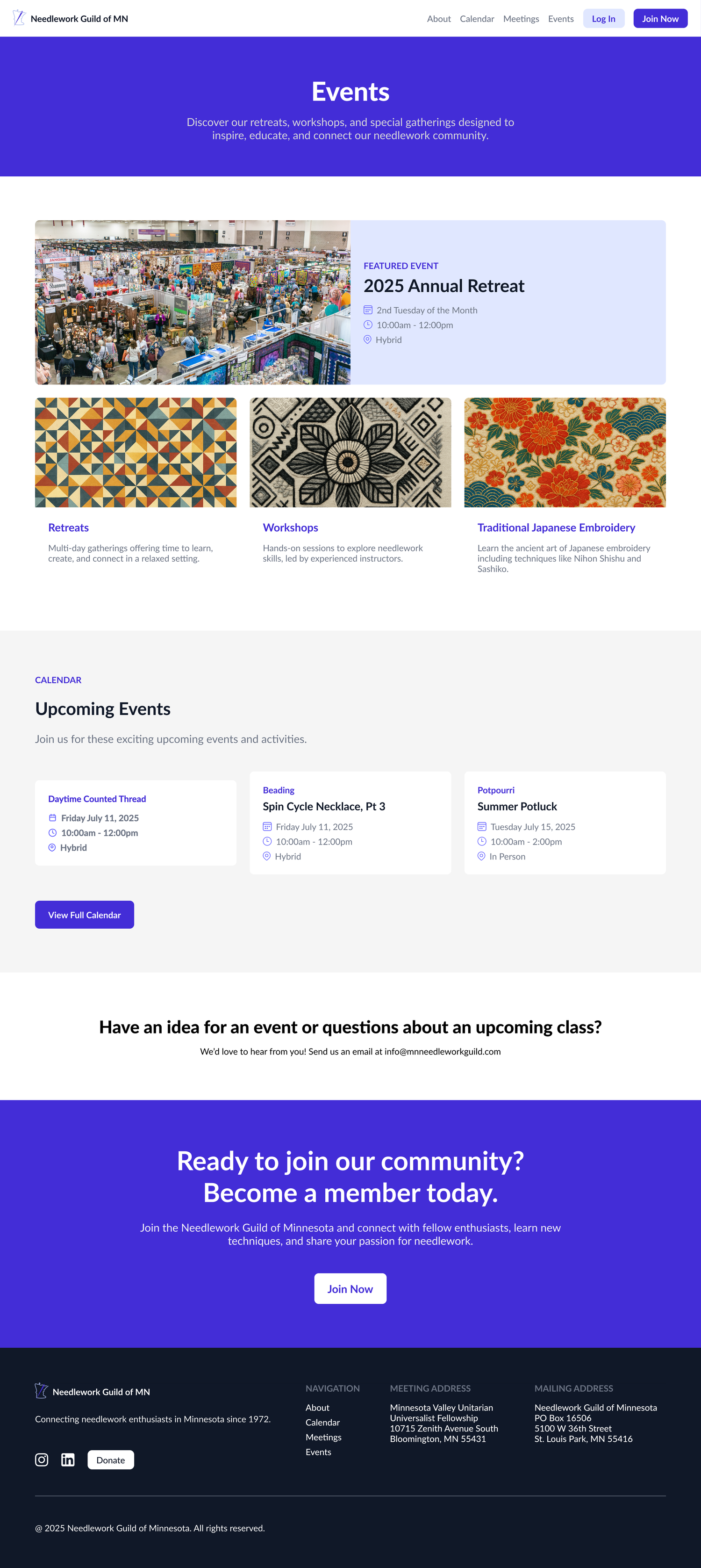 The events page