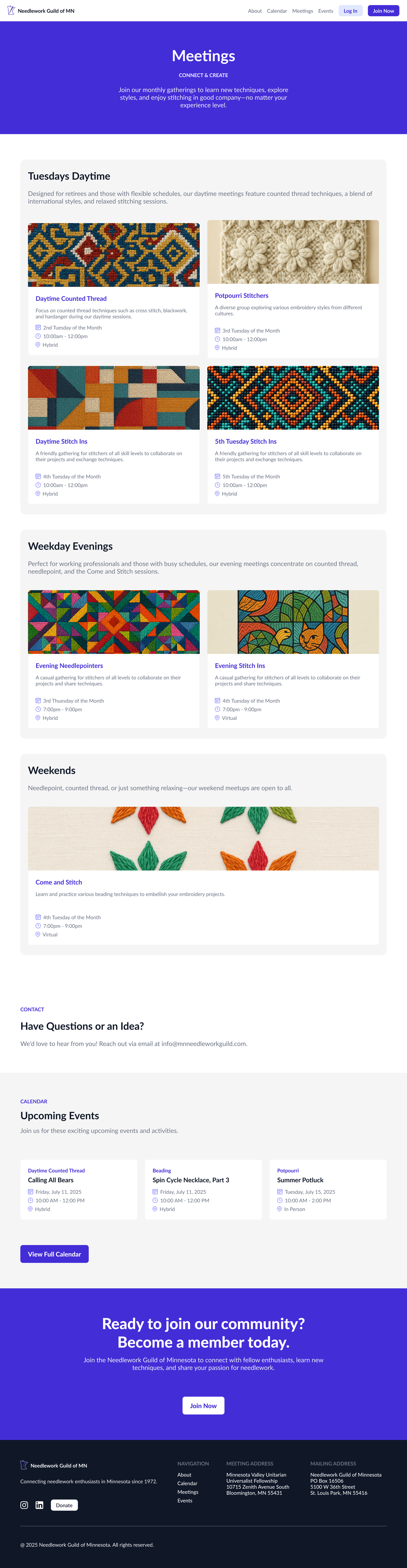 The redesigned meetings page